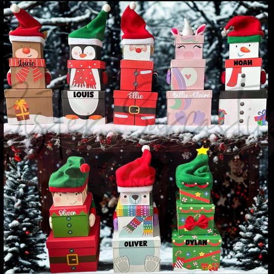 Kids Christmas Eve Box Personalised Customised Stacking Gift Boxes Reindeer, Santa, Elf, Snowman Novelty, Christmas Eve Gift Present Xmas