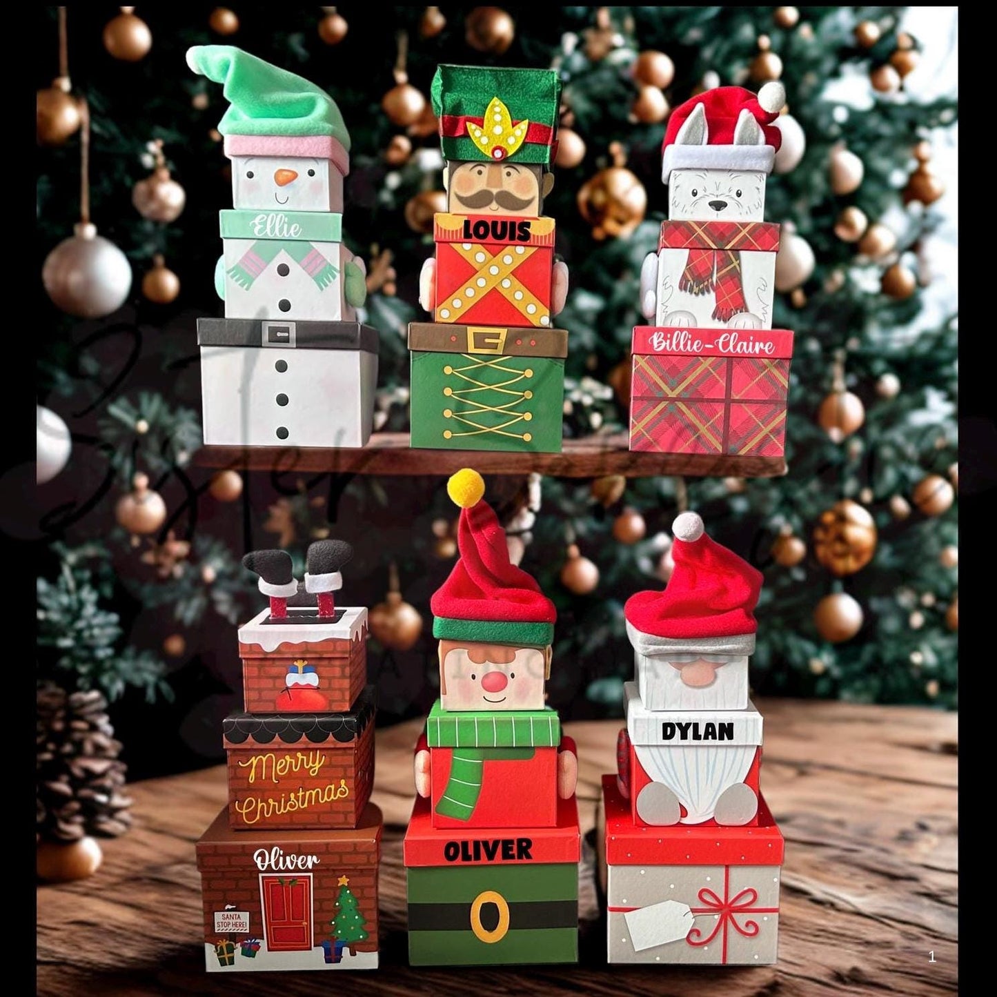 Kids Christmas Eve Box Personalised Customised Stacking Gift Boxes Reindeer, Santa, Elf, Snowman Novelty, Christmas Eve Gift Present Xmas