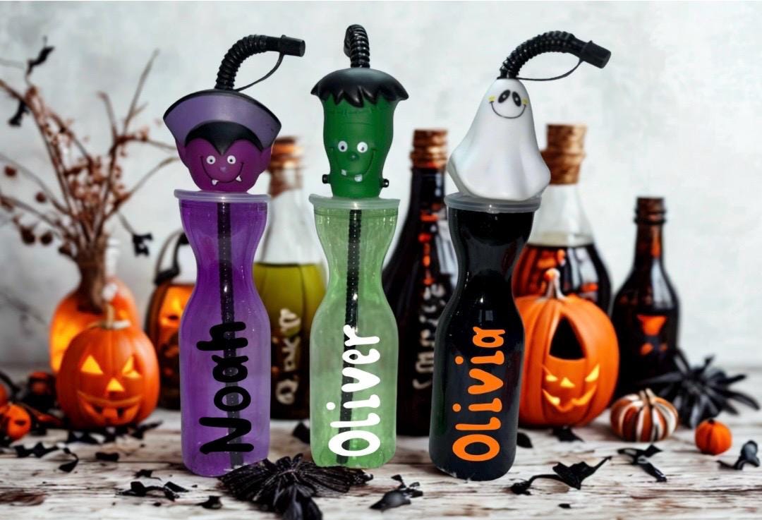 Personalised Kids 500ml Halloween Drinking Bottle Vampire Monster Ghost Gift Boo Box Present Stocking Filler
