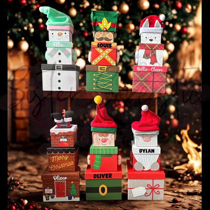 Kids Christmas Eve Box Personalised Customised Stacking Gift Boxes Westie Dog, Santa, Elf, Christmas Gift Box, Present Xmas