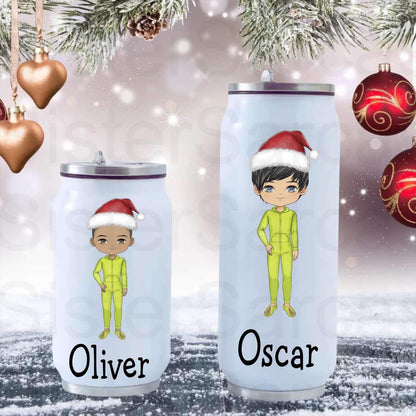 Grandson Christmas Gift - Personalised Metal Can Water Bottle - Christmas Boys - Brother & Mini Matching - Christmas - Stocking Filler