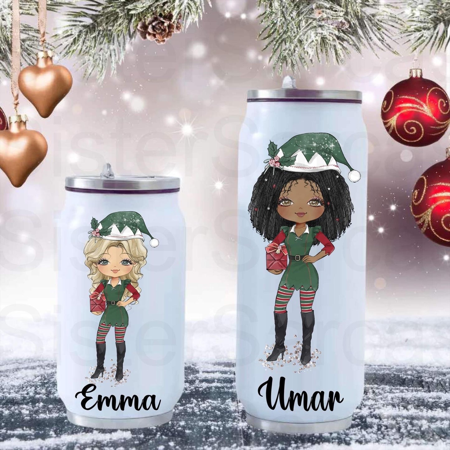 Sister Christmas Gift - Personalised Metal Can Water Bottle - Gift For Her - Christmas Girls - Christmas Box Stuffers - Stocking Filler