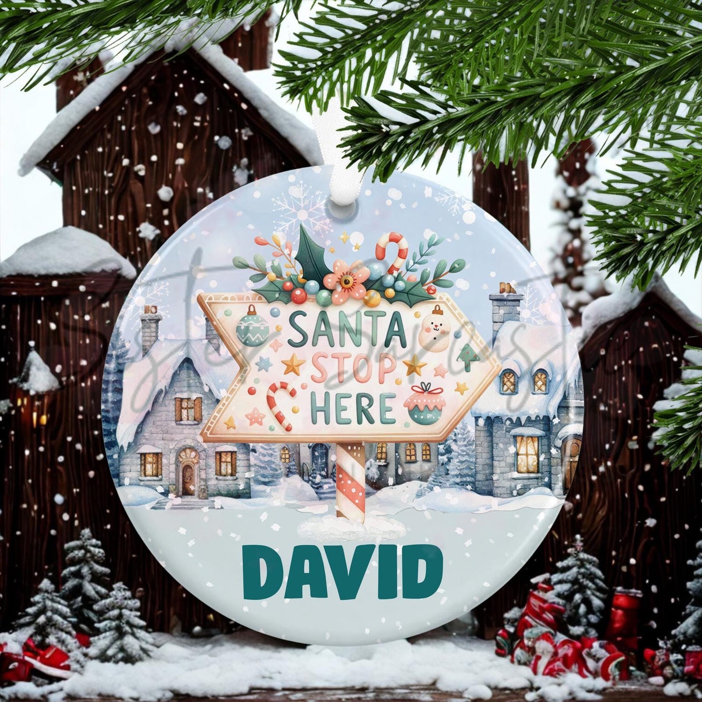 Personalised Kids Christmas Decoration – Santa Stop Here - Custom Bauble Gift for Boys & Girls - Stocking Filler - Christmas Eve Box