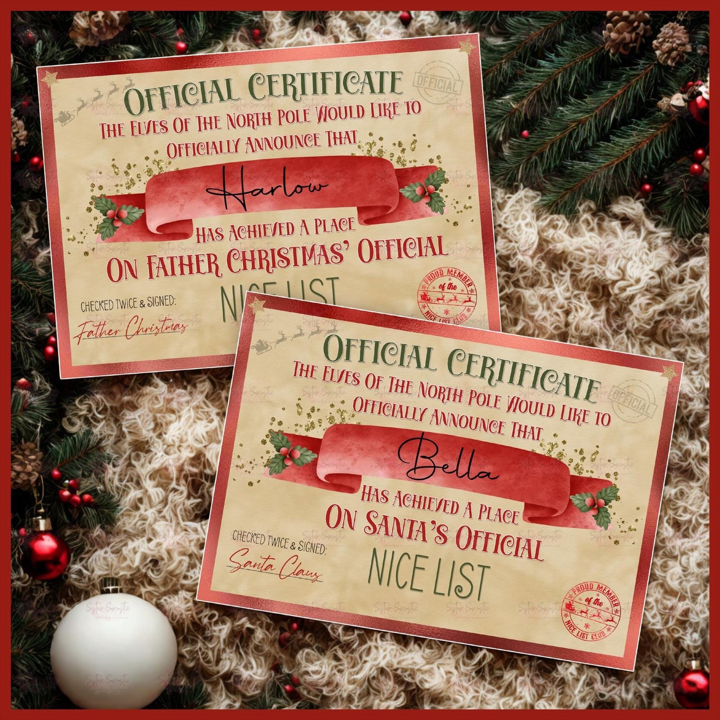 Personalised Santa Nice List Certificate – Nice List From Santa - Christmas Gift for Kids - Stocking Filler - From Father Christmas