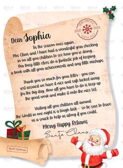 Personalised Children’s Letter From Santa Claus – Letter From Santa - Christmas Eve Letter for Kids - Stocking Filler - Christmas Eve Box