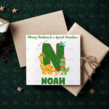 Personalised Kids Christmas Decoration – Grandson Dino Christmas Gift - Custom Bauble Gift for Boys - Stocking Filler - Christmas Eve Box