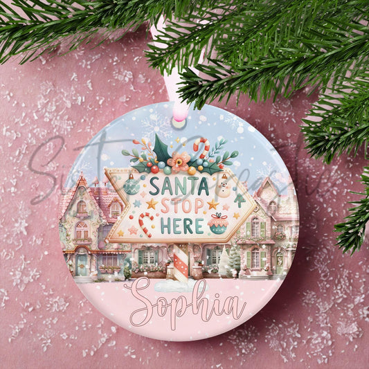 Personalised Granddaughter Christmas Decoration – Santa Stop Here - Custom Bauble Gift for Girls - Stocking Filler - Christmas Eve Box