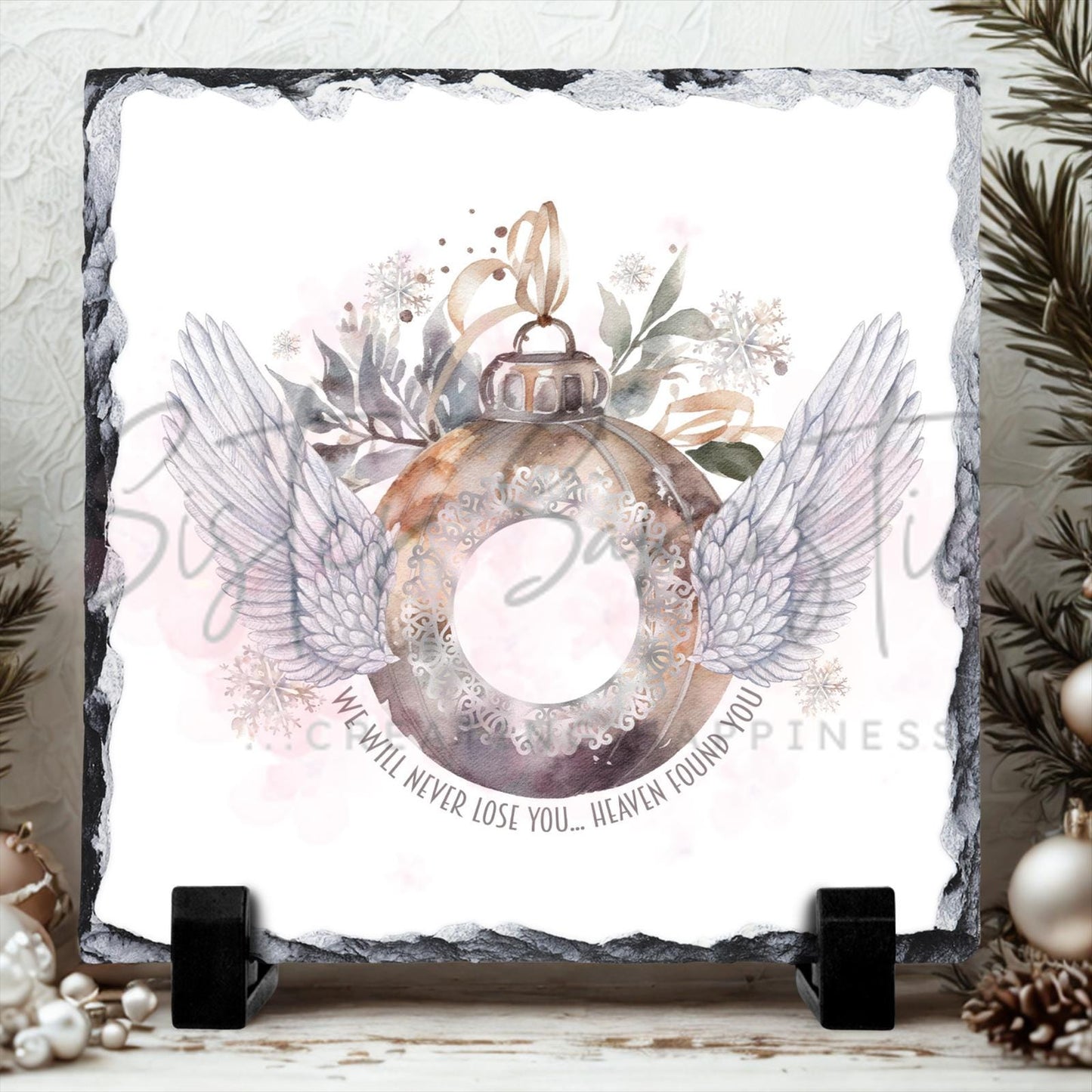 Personalised Memory in Heaven Memorial Photo Slate In Memory of Dad, Mum, Gran, Grandad, Grave Memorial, Christmas In Heaven Gift