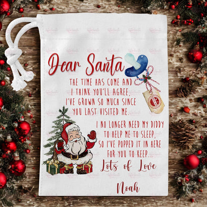 Personalised Toddler Dummy For Santa Claus - Dummy Fairy - White Pouch Bag For Christmas Fairy - Goodbye To Dummies
