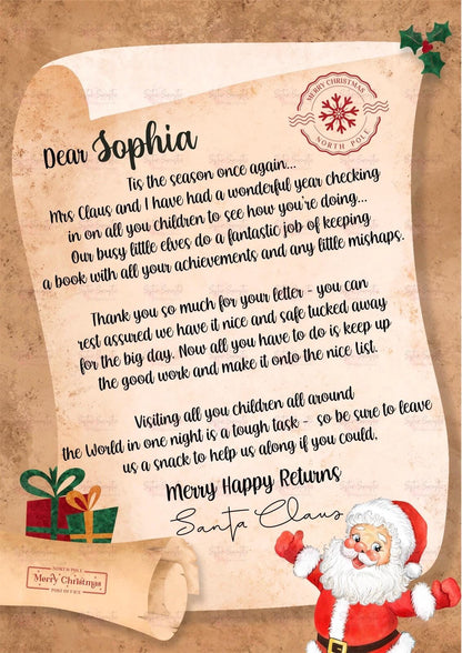 Personalised Children’s Letter From Santa Claus – Letter From Santa - Christmas Eve Letter for Kids - Stocking Filler - Christmas Eve Box