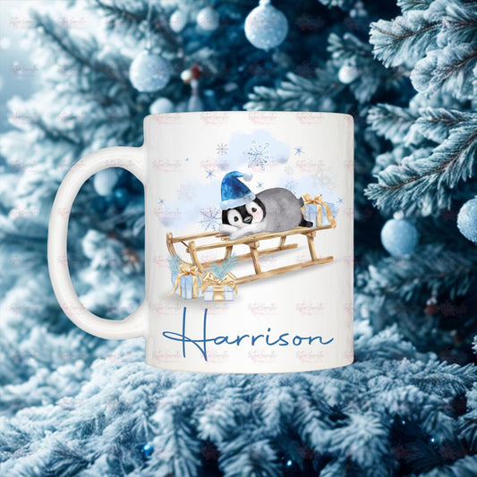 Kids Christmas Gift - Personalised Christmas Children’s Cup - Penguin Hot Chocolate Mug - Christmas Eve Box Filler - Grandson Christmas Gift