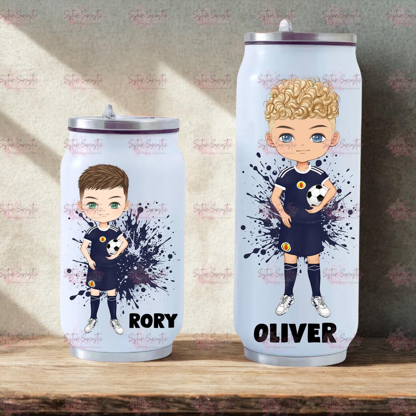 Personalised Scotland Football Water Bottle - Birthday Gift - Grandson Gift - Back To School - Son Gift - Metal Can - Football Christmas