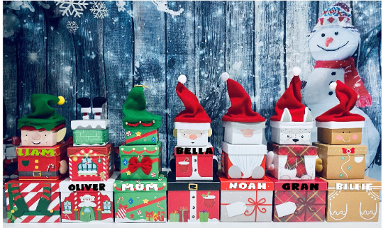 Christmas Eve Box Personalised Customised Stacking Gift Boxes Westie Dog, Santa, Elf, Christmas Gift Box, Present Xmas