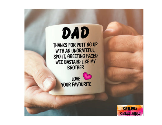 Thanks for putting up with my brother Dad funny rude mug cup Father’s Day gift birthday Christmas present