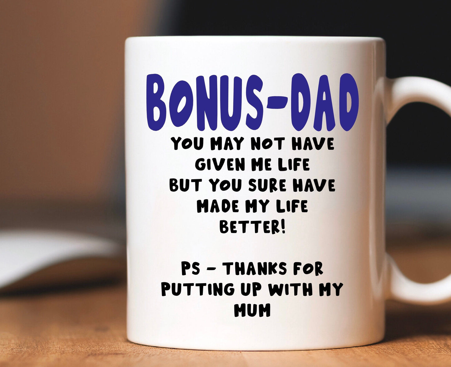 Bonus-Dad stepdad step-dad Father’s Day funny mug cup birthday present Christmas gift
