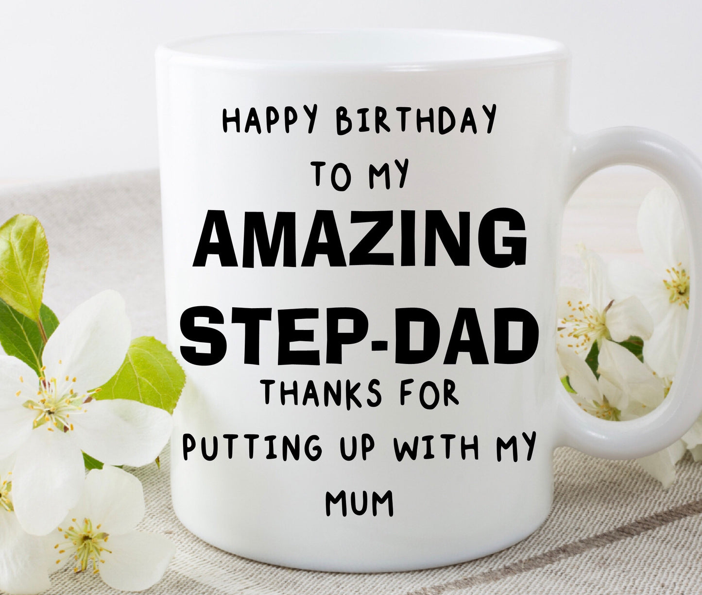Amazing Stepdad Step-Dad birthday thanks for putting up with mum funny mug, personalised, custom, Father’s Day, Christmas