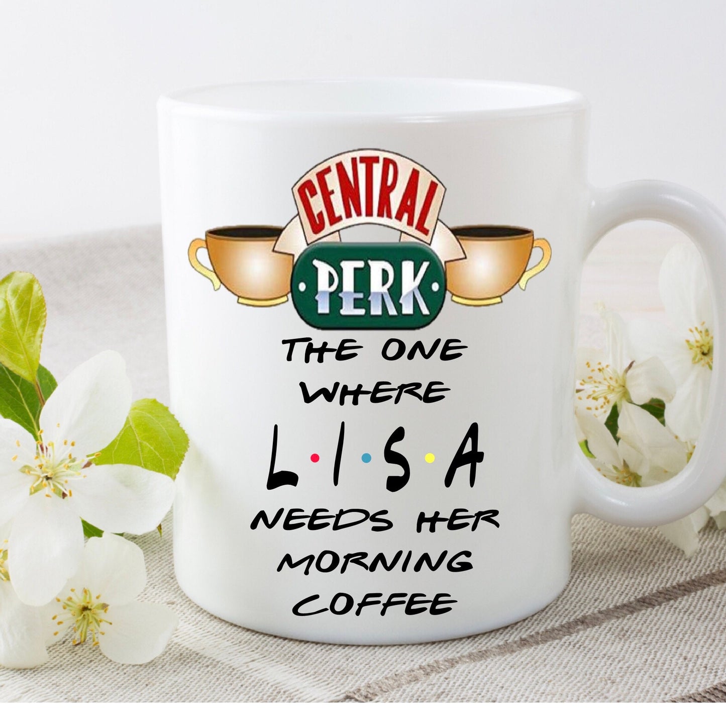 Friends tv show personalised central perk name morning coffee cup mug birthday gift Christmas present