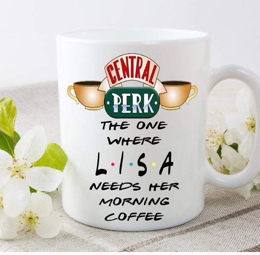 Friends tv show personalised central perk name morning coffee cup mug birthday gift Christmas present