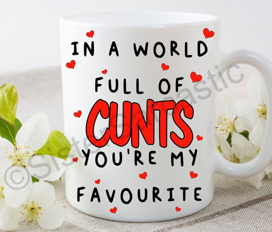 In a world full of c**ts you’re my favourite rude funny 11oz white mug cup Valentine’s Gift boyfriend girlfriend partner birthday Christmas