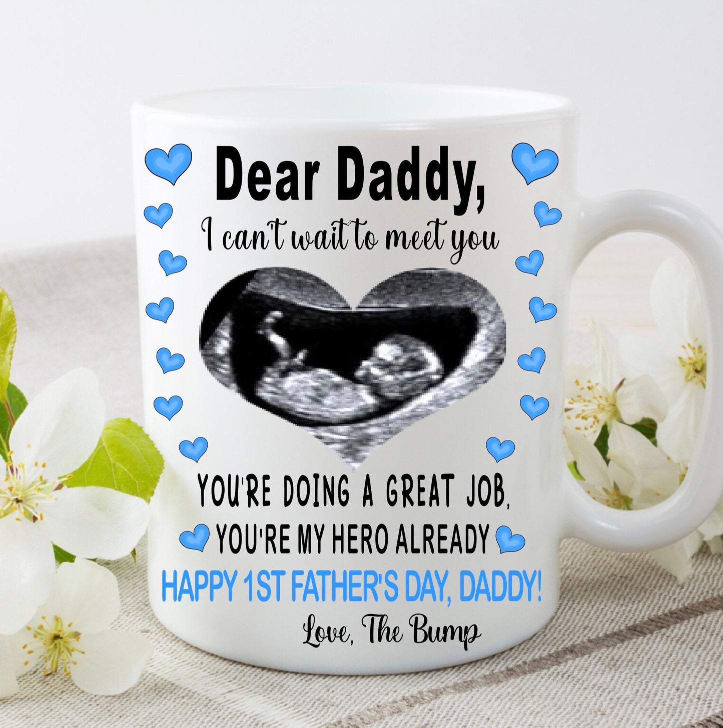 Daddy to be Birthday Christmas Father’s Day from bump present gift personalised with your scan photo mug cup keepsake from baby boy