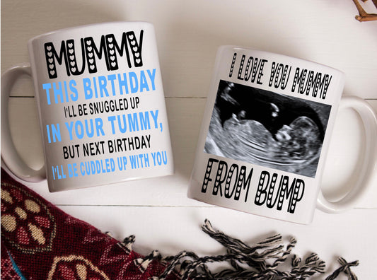 Mummy to be Birthday Christmas Mother’s Day from bump present gift personalised with your scan photo mug cup keepsake from baby boy