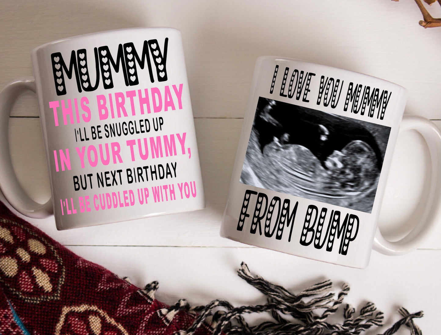 Mummy to be Birthday Christmas Mother’s Day from bump present gift personalised with your scan photo mug cup keepsake from baby girl
