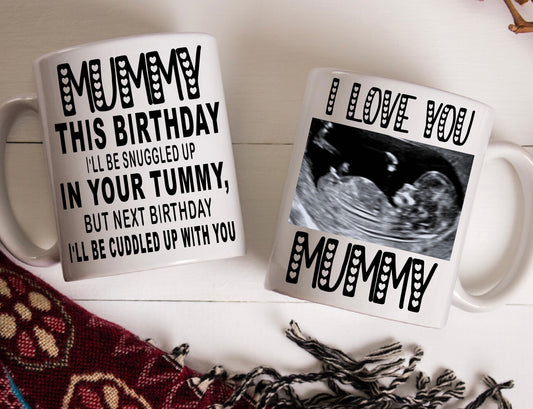 Mummy to be Birthday Christmas Mother’s Day from bump present gift personalised with your scan photo mug cup keepsake gift