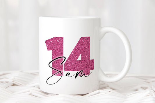 Personalised Customised Mug | Age Name | Glitter Tea Coffee Mug Cup | Birthday Present Christmas Gift | Daughter Mum Girlfriend
