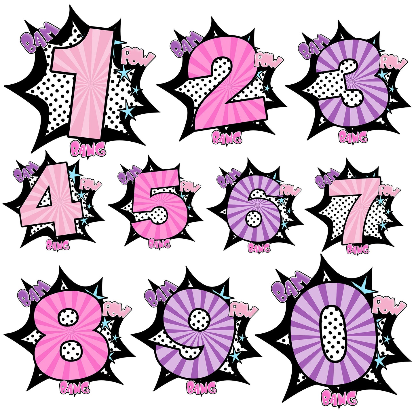 Kids Personalised Mug | Number Letter | Comic Bang Pink Blue | Superhero Birthday Present Christmas Gift | Brother Sister Friend