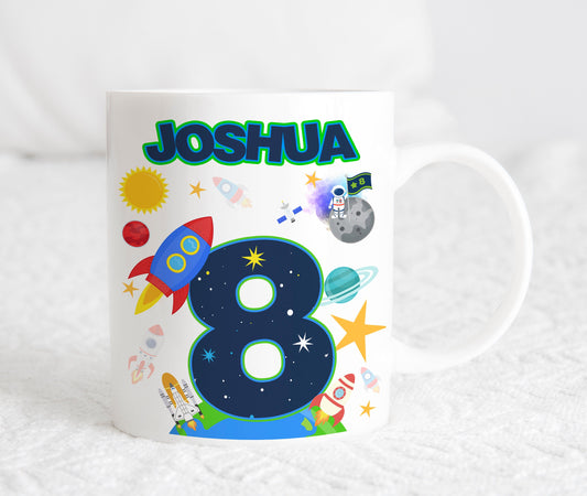 Kids Personalised Mug | Space Rocket Number Letter Name | Tea Coffee Mug Cup | Birthday Present Christmas Gift | Brother Sister Daughter