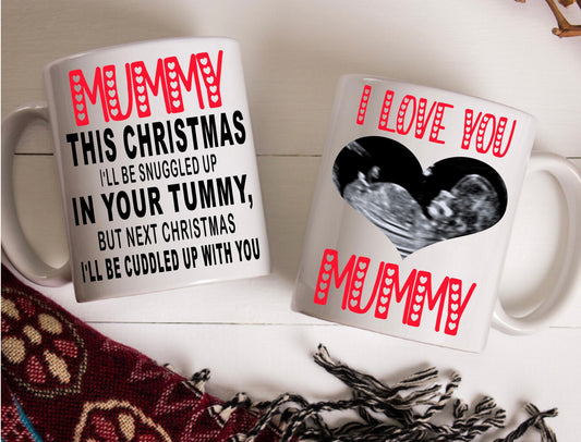 Mummy to be Christmas Birthday Mother’s Day from bump present gift personalised with your scan photo mug cup keepsake New Mum