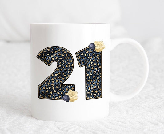 Navy Gold Leopard milestone 13th 80th 100th 50th 45th keepsake tea coffee mug cup birthday present Christmas gift