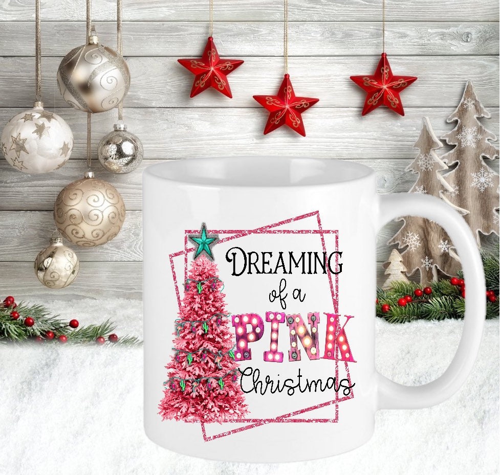 Christmas Personalised Dreaming Of A Pink Xmas Mug Cup Secret Santa Present Gift For Her Mum Kids Keepsake Novelty Xmas Eve Stocking Filler