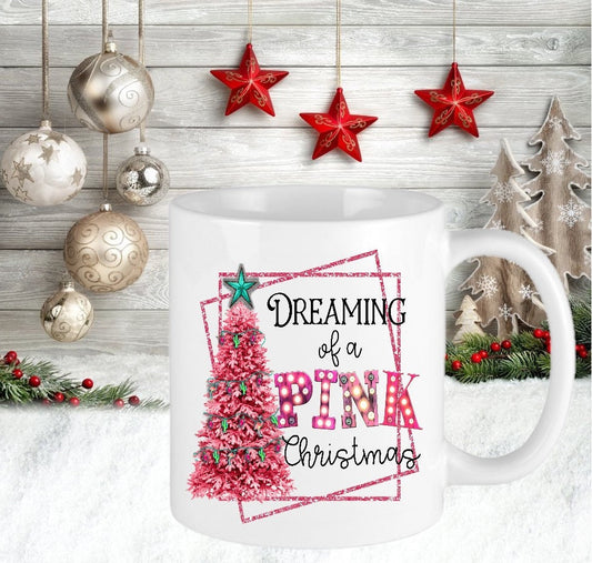 Christmas Personalised Dreaming Of A Pink Xmas Mug Cup Secret Santa Present Gift For Her Mum Kids Keepsake Novelty Xmas Eve Stocking Filler