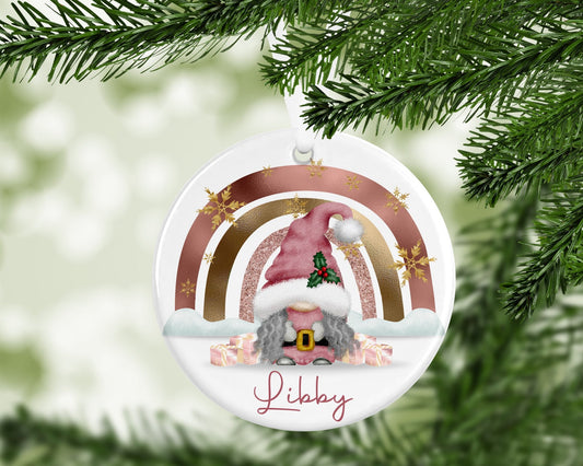 Gonk Gonks Christmas Personalised Pink Kids Christmas Gift Present Keepsake Novelty Bauble Christmas Tree Xmas Son Daughter Dad Boyfriend