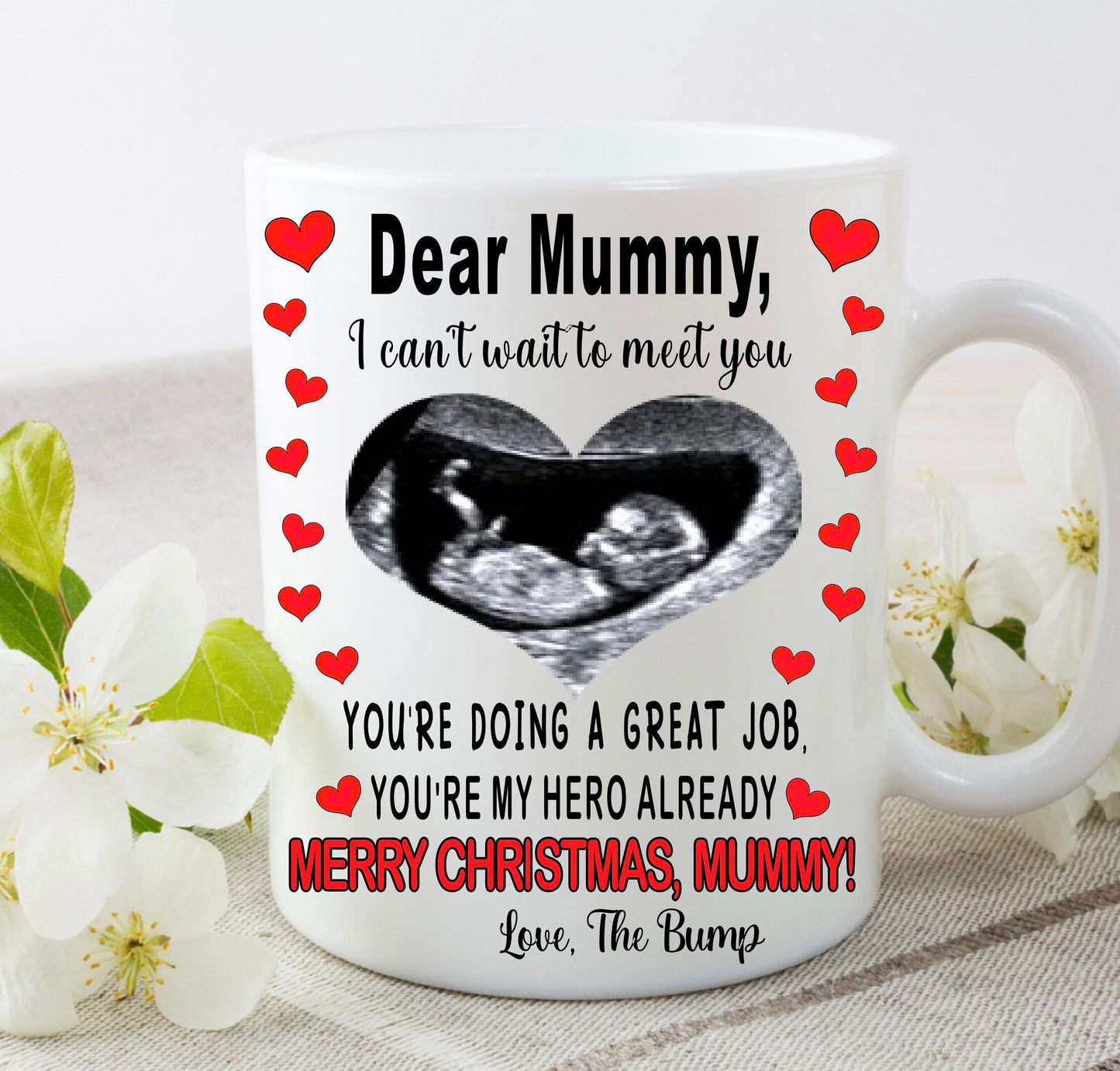Mummy Mum to be Christmas Mother’s Day from bump present gift personalised with your scan photo mug cup keepsake from baby Pregnancy