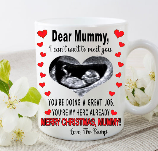 Mummy Mum to be Christmas Mother’s Day from bump present gift personalised with your scan photo mug cup keepsake from baby Pregnancy