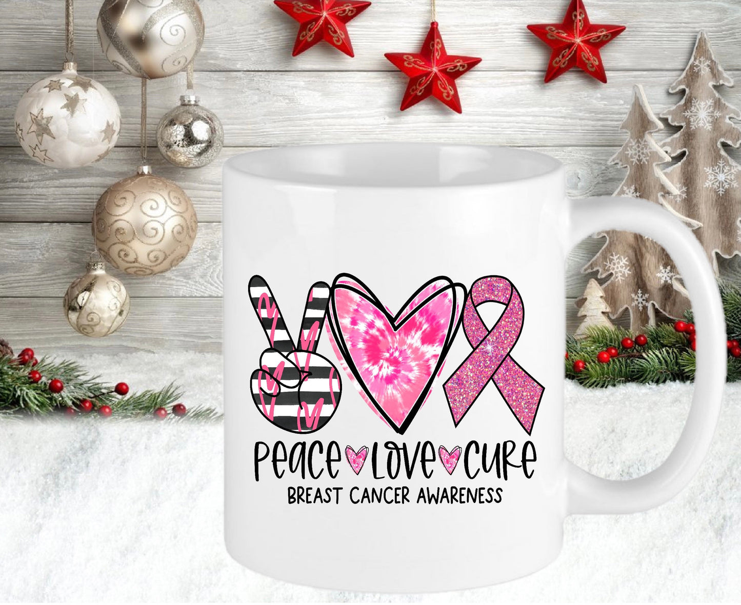Personalised Breast Cancer Awareness Cure Love Peace Mug Present Birthday Gift For Her Cup Christmas Present