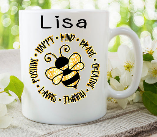 Personalised Bee Happy Positive Motivated Inspirational Motivation Mug Present Birthday Gift For Her Him Cup Christmas Present