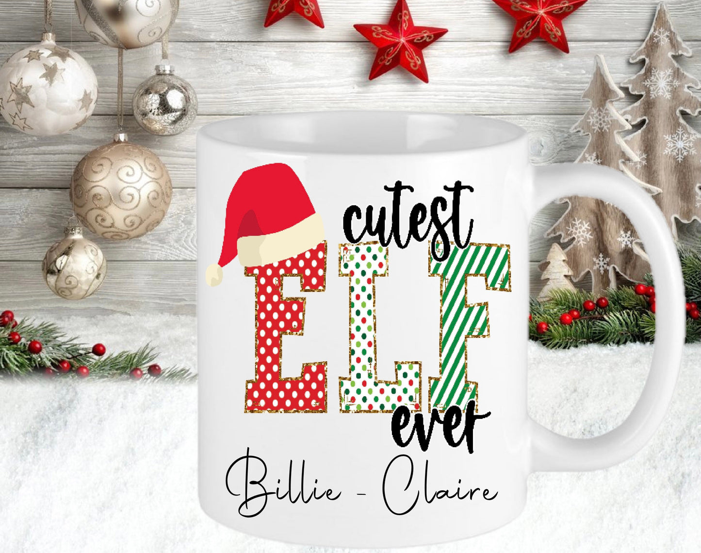 Christmas Personalised Cutest Elf Ever Mug Cup Secret Santa Present Gift For Her Him Kids Keepsake Novelty Xmas Eve Stocking Filler