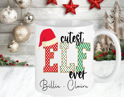 Christmas Personalised Cutest Elf Ever Mug Cup Secret Santa Present Gift For Her Him Kids Keepsake Novelty Xmas Eve Stocking Filler