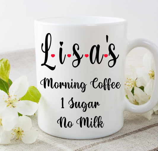 personalised name morning coffee cup mug birthday gift Christmas present for her for him