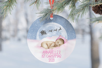 Baby’s First 1st Christmas Personalised Pink Blue Boy Girl Kids Christmas Gift Present Keepsake Novelty Bauble Christmas Tree Xmas Ornament