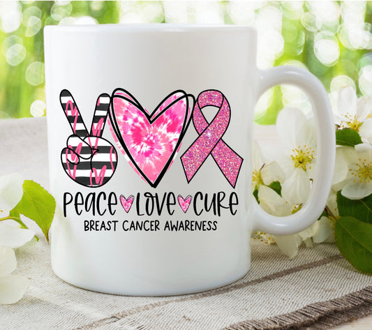 Personalised Breast Cancer Awareness Cure Love Peace Mug Present Birthday Gift For Her Cup Christmas Present