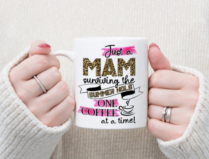 Personalised Mum Mam Mama School Holidays Coffee Tea Leopard Funny Mug Present Birthday Gift For Her Friend Sister Cup Christmas Present