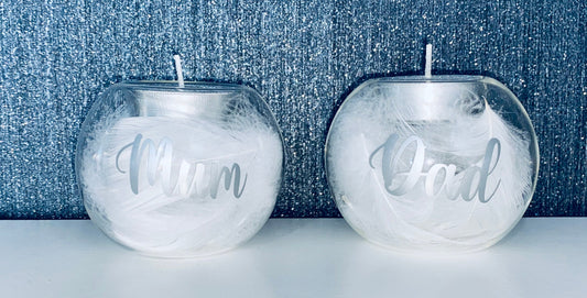 Personalised Angel in Heaven Feather Memorial Memory Glass Candle Tea Light Holder Christmas Ornament Gift Present Keepsake Novelty Wedding