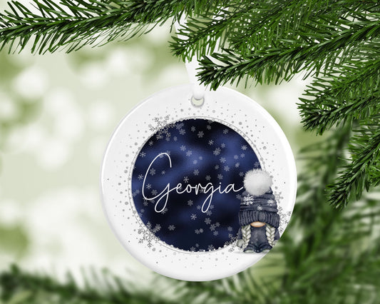 Gonk Gonks Christmas Personalised Navy Kids Christmas Gift Present Keepsake Novelty Bauble Tree Xmas Son Mum Girlfriend Dad Daughter