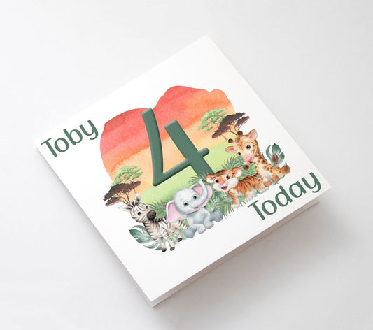 Personalised Kids 1st 4th 5th Birthday Greetings Card Jungle Animals Son Daughter Niece Nephew Grandson Granddaughter Birthday Card Gift
