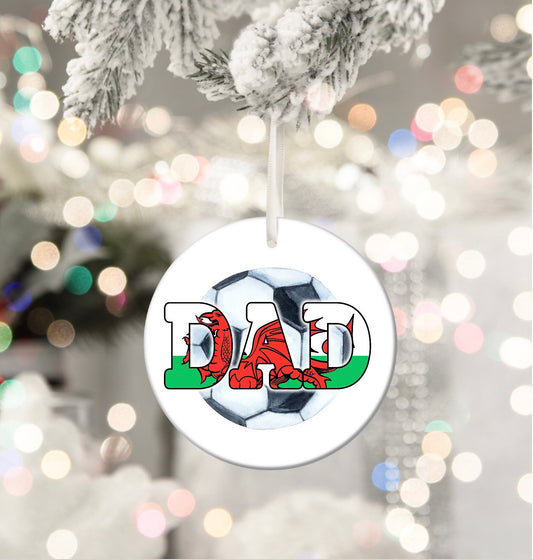 Dad Football Wales Welsh Footie Daft Crazy Personalised Christmas Bauble Funny Gift Present Keepsake Novelty Christmas Tree Xmas For Him
