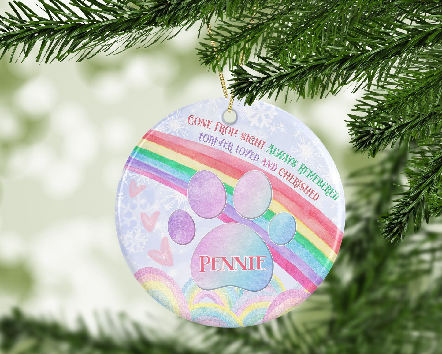 Large Personalised Dog Cat Puppy Rainbow Bridge Memory Girl Boy Christmas Gift Present Keepsake Novelty Plaque Bauble Christmas Tree Xmas